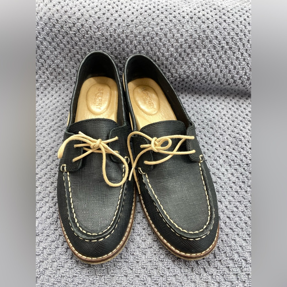 Sperry TopSider Leather Loafers Boat Shoes Flats Black Women Sz 8.5 M STS84509